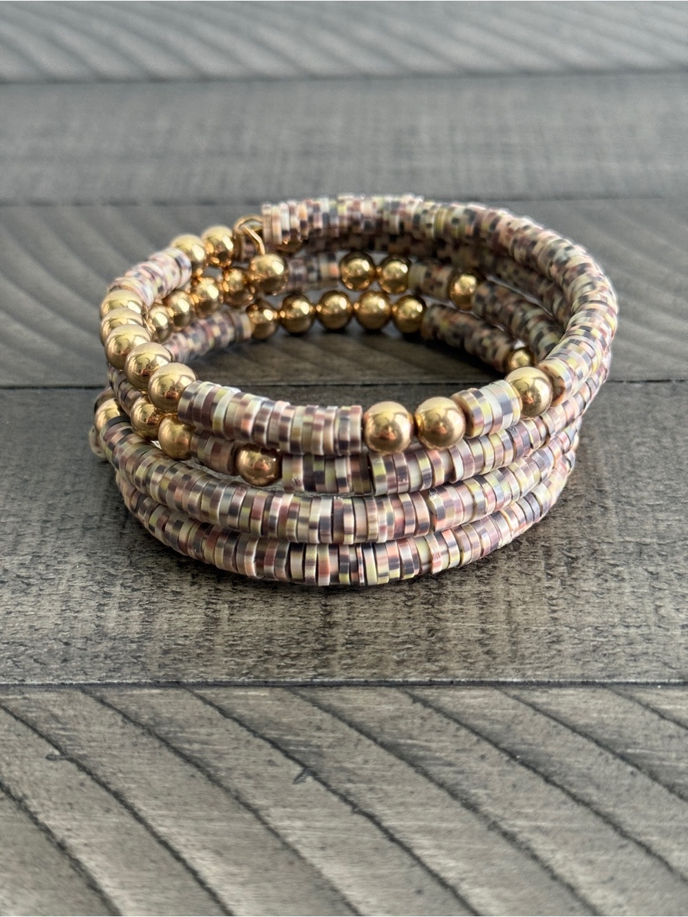 Gold and Pastel Multi-Strand Seed Bead Wrap Bracelet